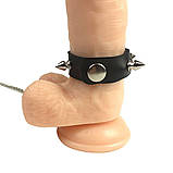 Кільце для пеніса Penis Ring із шипами та повідцем, натуральна шкіра, фото 5