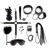 Набір Art of Sex - Spikes BDSM Set Leather, 10 предметів, натуральна шкіра, Чорний