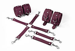 Набір для БДСМ 3 в 1 Feral Feelings BDSM Kit 3 Burgundy, burgundy, наручники, поножі, хрестовина