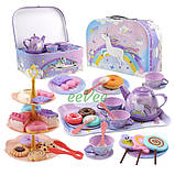 Дитячий іграшковий посуд Чайний сервіз з десертами у валізці з єдинорогами металевий (60374), фото 9