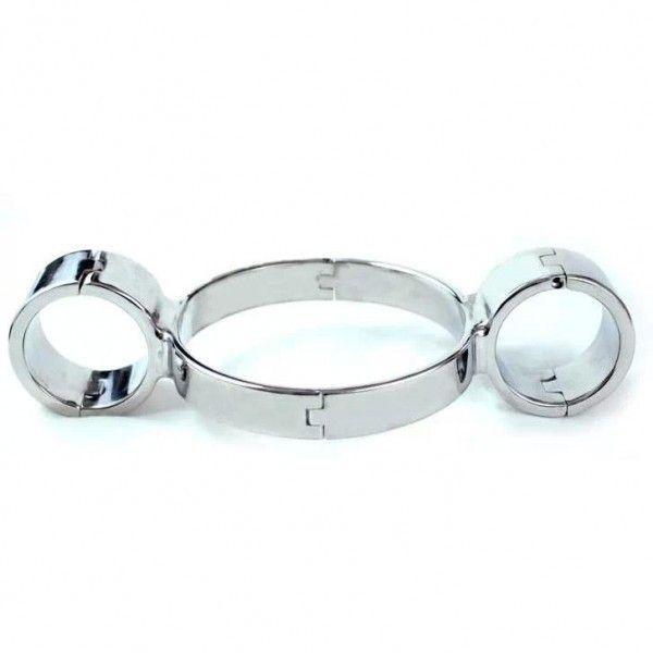 Unisex Luxury Stainless Steel Heavy Duty Neck-Wrist Siamese handcuffs Кітті
