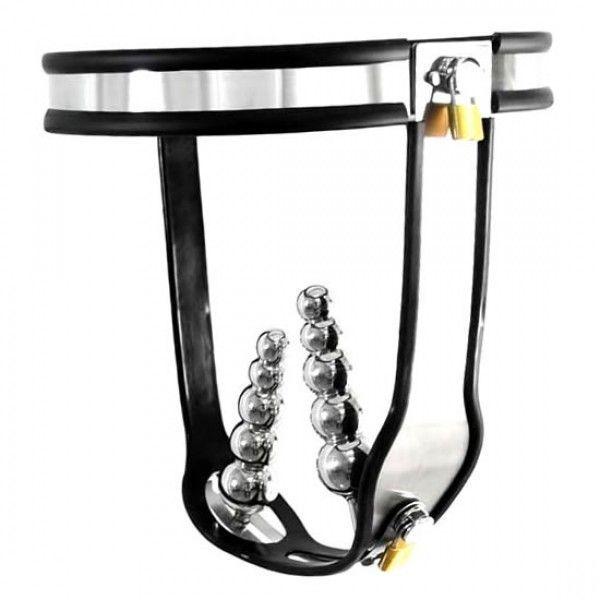 Female Adjustable Model-T Stainless Steel Chastity Belt with Locking Vaginal and Anal Plug Removable Кітті