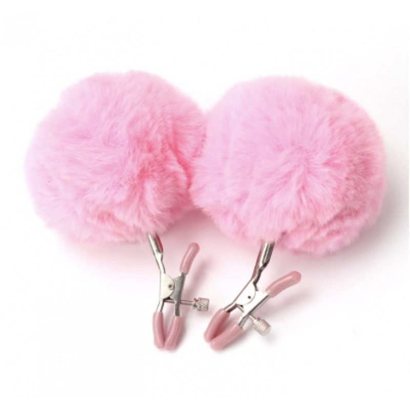 Затискачі з хутром для сосків або статевих губ Nipple Pink Fur Кітті
