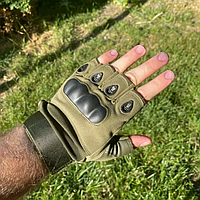 Тактические перчатки для стрельбы беспалые Oakley военные Олива (М - XXL) Защитные военные перчатки