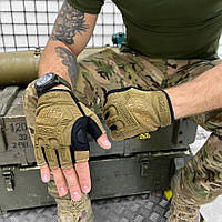 Тактические перчатки без пальцев Mechanix Койот (M - XL) натуральная кожа Защитные военные перчатки