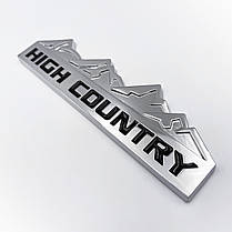 Металева емблема HIGH COUNTREY - 12.4 x 3.9 cm Хром Чорний напис, фото 5