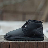 Угги мужские UGG Neumel Black Leather кожаные с натуральным мехом. код IN-1624 42-26.5 см