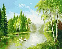 Картина Рисование по номерам Пейзаж 40х50 Картины по цифрам Семья лебедей Rainbow Art GX37157