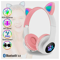 Беспроводные Наушники с Ушами с подсветкой + FM-радио + MicroSD cat ear vzv-23m Bluetooth Розовый