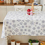 Новорічна лляна бавовняна скатертина 110х150 см на обідній стіл "Сніжинки сірі на білому", фото 2