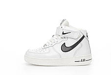 Жіночі кросівки Nike Air Force 1 mid Winter White Найк Аір Форс високі білі шкіра овчина В'єтнам, фото 3