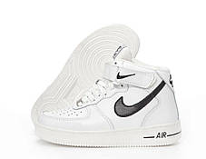 Жіночі кросівки Nike Air Force 1 mid Winter White Найк Аір Форс високі білі шкіра овчина В'єтнам, фото 4