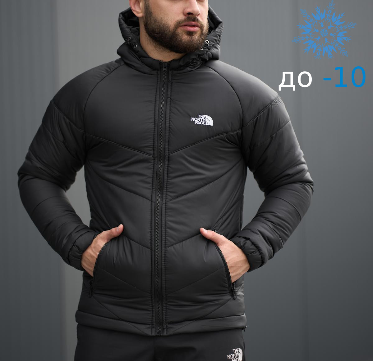 Куртка чоловіча зимова The North Face TNF коротка пуховик на теплу зима/осінь до -10. Живе фото