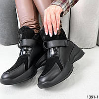 Жіночі шкіряні черевики кросівки зимові чорні на липучці з хутром Натуральна шкіра Зима Розмір 36 39 41
