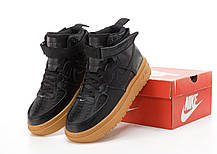 Чоловічі зимові кросівки Nike Air Force 1 Gore-Tex Winter Black Brown Найк Гор-Текс шкіра хутро зима, фото 6