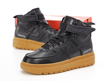 Чоловічі зимові кросівки Nike Air Force 1 Gore-Tex Winter Black Brown Найк Гор-Текс шкіра хутро зима, фото 1