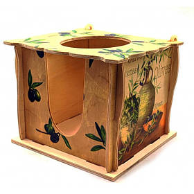 Підставка для серветок з кришкою розписна дерев'яна 16х15х13см Оливки