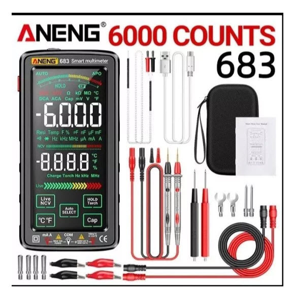 ANENG 683 PRO Цифровий автоматичний мультиметр тестер (AC/DC, сенсорний екран, Li-ion 3.7V 2800mA)