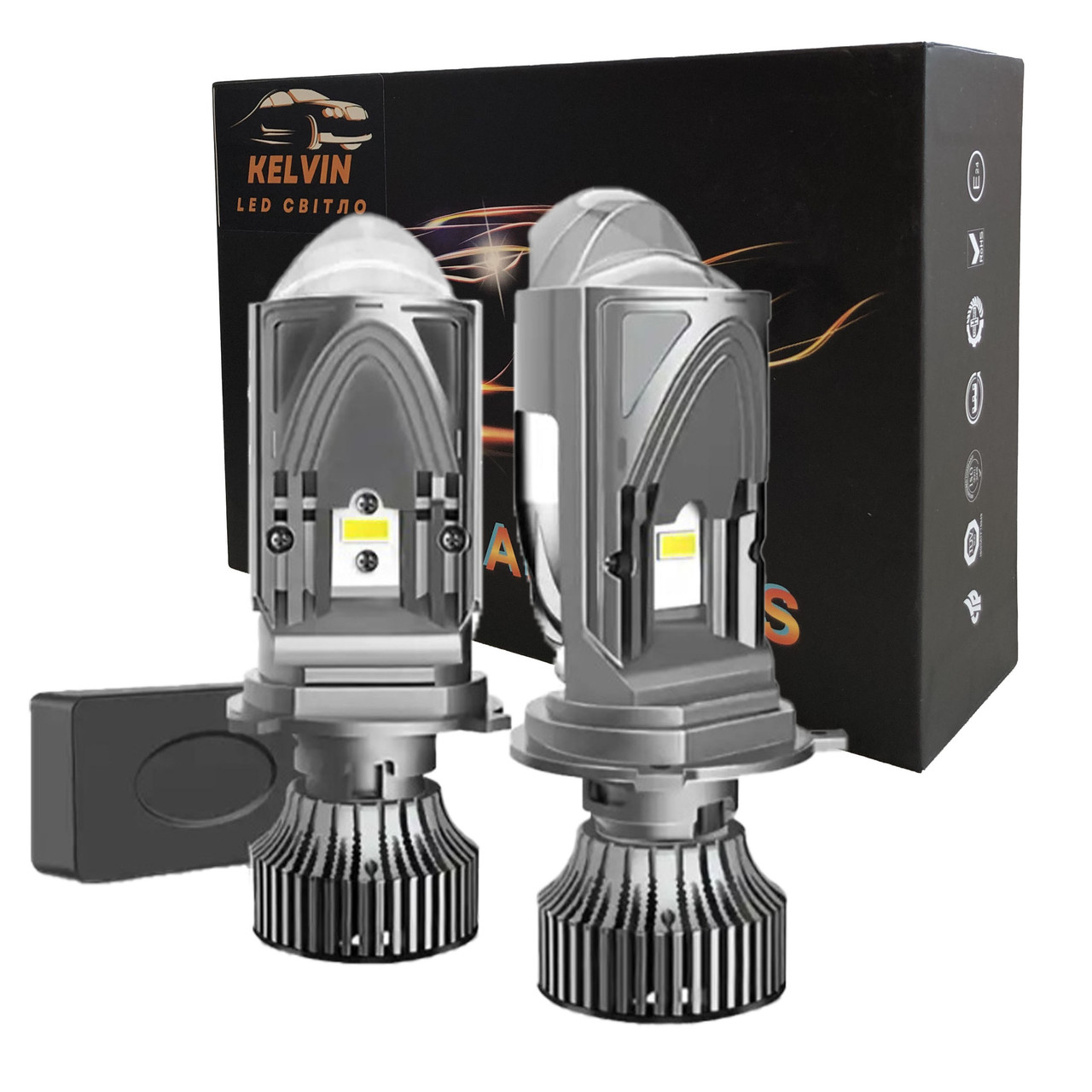 Світлодіодні лампи H4 з лінзою 8000 LM 6000 К — міні Bi-Led H4 лінза — Гарантія, фото 1