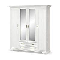 Белый распашной четырехдверный шкаф 4Д2Ш для одежды с зеркалом в спальню классика Ирис 190 см Мебель Сервис