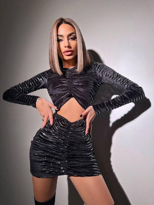 Бархатна блискуча жіноча міні сукня з драпіруванням Smb8844