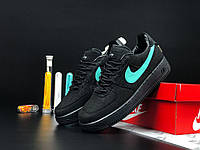 Кроссовки мужские Nike Air Force 1 Low Tiffany черные нубук Стильные молодежные кеды Найк Аир Форс 1 лов