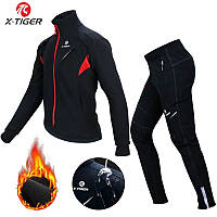 Зимняя велоформа X-Tiger Windproof,Костюм куртка + штаны, Черний