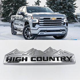 Металева емблема HIGH COUNTREY - 12.4 x 3.9 cm Хром Чорний напис