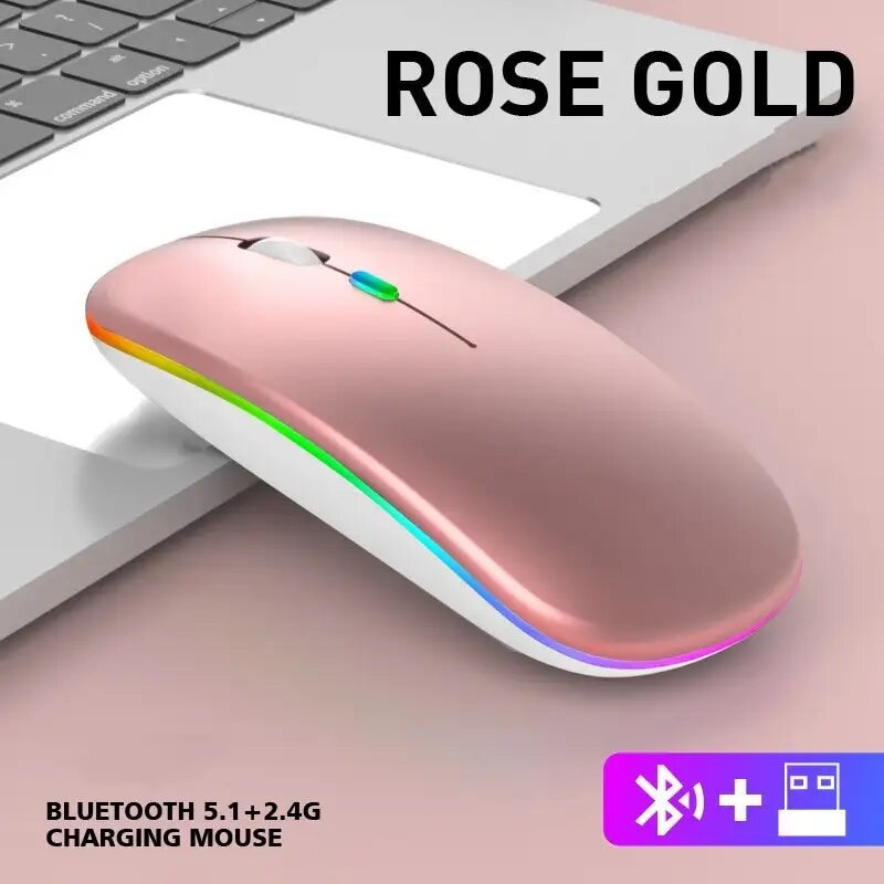 Бездротова миша з акумулятором, Bluetooth + 2.4 ГГц, безшумна, тиха, з підсвіткою, що перезаряджається