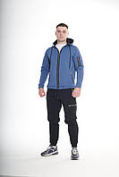 Зимовий спортивний костюм з начосом індиго кофта на змійці + чорні штани RAPID Grand