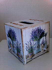 Серветка квадратна для декору з кришкою 14см Лаванда, настільна підставка для серветок