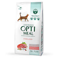 Корм сухой OPTI MEAL для взрослых стерилизованных кошек Adult Cat Sterilised Beef & Sorghum говядина 1.5 кг