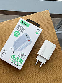 Мережевий зарядний пристрій Avantis A890 GaN 65W (A+C+C) White із шводкою зарядкою Quick Charger