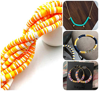 Плоскі Намистини з Полімерної Глини / на нитці ~ 310 шт / Ø 6 мм / довжина нитки - 40 см / Помаранчевий