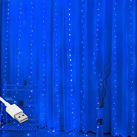 Гірлянда штора "Роса" від USB, 3x3м, 300 LED, 10 ниток, 8 режимів, IP44