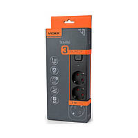 Сетевой удлинитель VIDEX ONCORD с/с 3п 3м (3x1.5мм) 2.4А 2USB+USB-C с кнопкой Black 484893