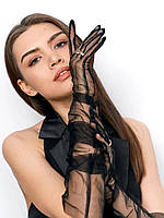 Прозрачные длинные перчатки фатин черные