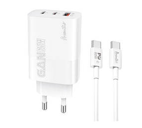 Мережевий зарядний пристрій Avantis A890 GaN 65W (A+C+C) with USB-C to C cable White набір блок шнур