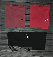 Мужской костюм тройка 2 футболки и шорты Найк (Nike), Турецкий трикотаж, S