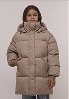 Зимняя куртка оверсайз для девочки беж