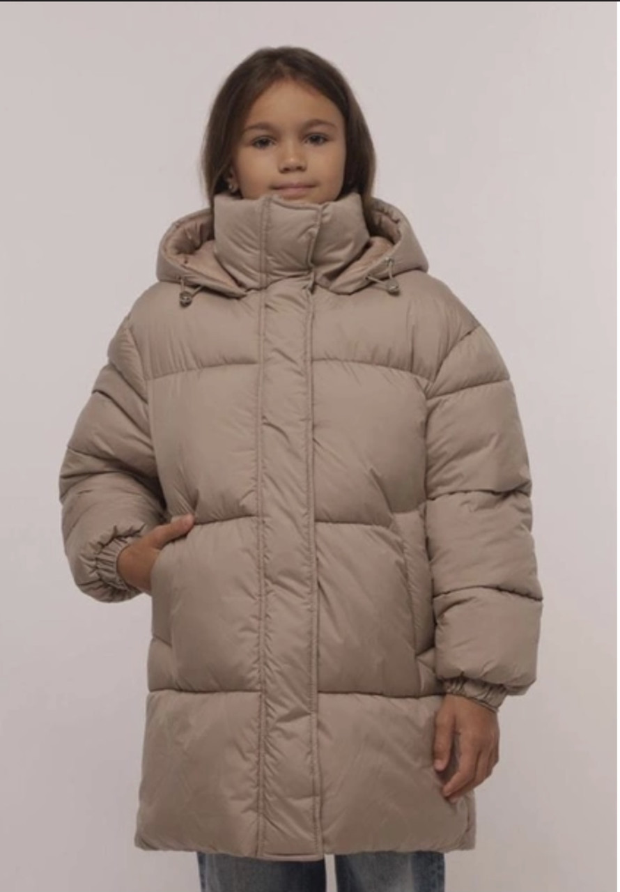 Зимняя куртка оверсайз для девочки беж 140 - фото 1 - id-p2043714171