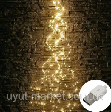 Новорічна гірлянда на ялинку "Кінський хвіст" 300LED 10ниток 3м тепла USB, батарейки, фото 1