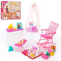 Мебель для куклы Барби Детская комната трюмо, кресло, детская кроватка, пупс 10см