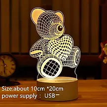 Настільний світильник нічник 3D світильник акриловий з USB у формі Ведмедика, 3D дитяча лампа-нічник світильник, фото 6