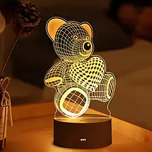 Настільний світильник нічник 3D світильник акриловий з USB у формі Ведмедика, 3D дитяча лампа-нічник світильник, фото 5