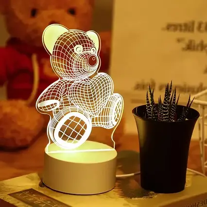 Настільний світильник нічник 3D світильник акриловий з USB у формі Ведмедика, 3D дитяча лампа-нічник світильник, фото 1