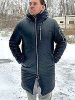Парка мужская зимняя Snegovik черная | Удлиненная куртка теплая до -30 °C | Пальто мужской пуховик - кожа