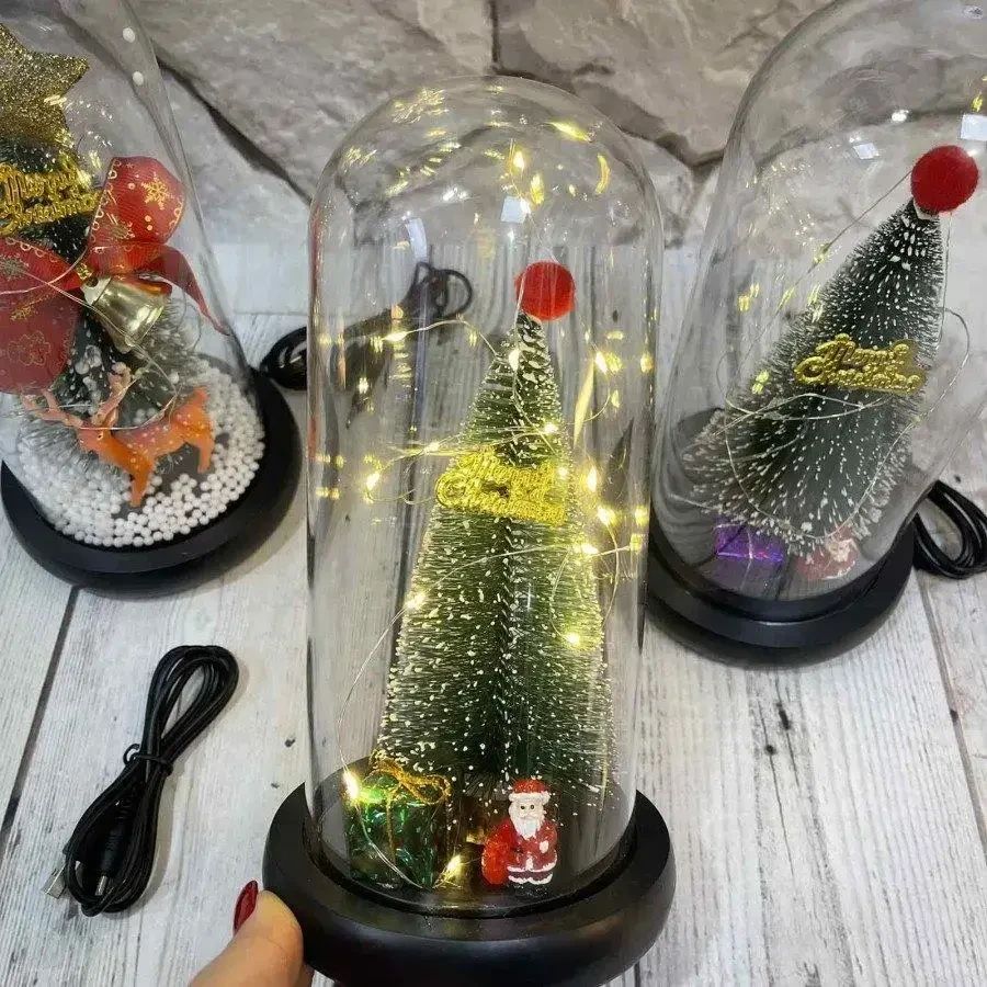 Світна новорічна ялинка в колбі з Дідом Морозом, Ялинка в колбі з Дідом Морозом USB+батарейки