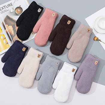 Рукавиці жіночі вовняні подвійні на хутрі Корона, розмір XXL - 23 см, асорті, 6359