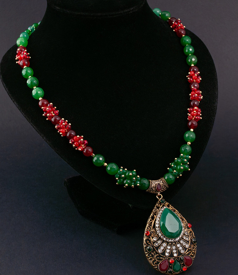 Намисто з натурального каменю хризопраз, рубеліт, рубін "Смарагдове" авторської роботи., фото 1